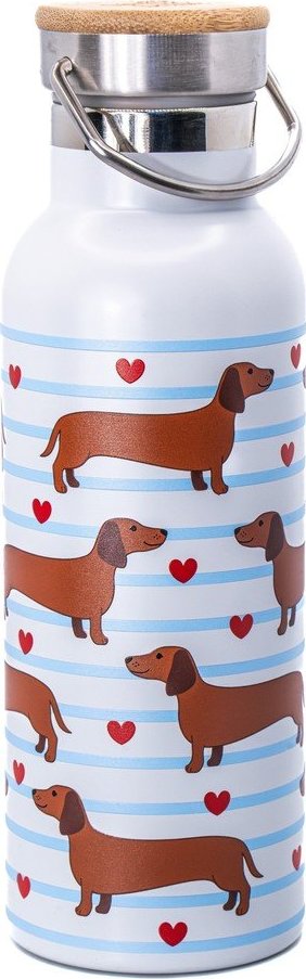 Světle modrá/hnědá cestovní nerezová lahev 425 ml Sausage Dog – Sass & Belle Sass & Belle