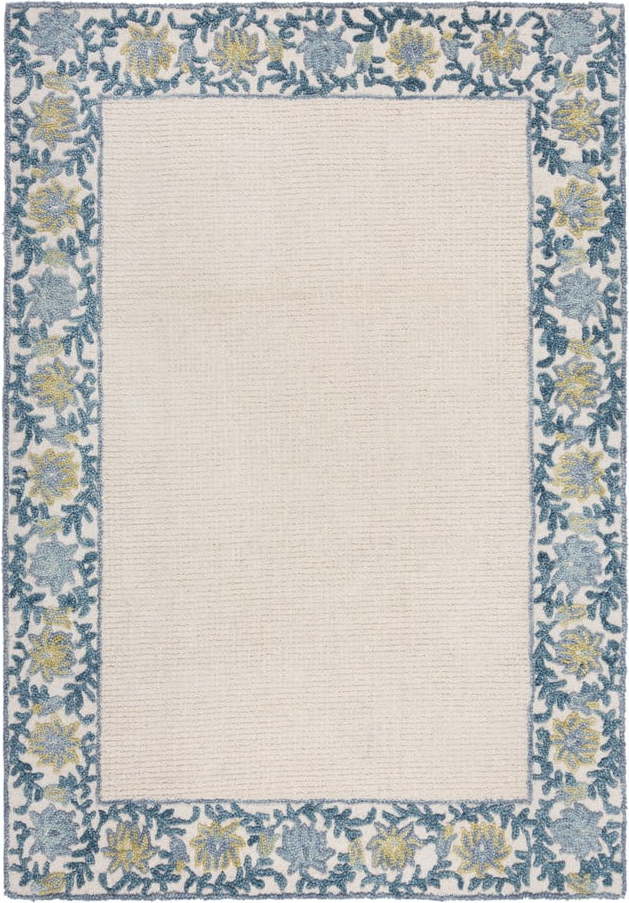 Modrý/slonovinový ručně tkaný koberec s příměsí vlny 160x230 cm Myla Floral Frame – Flair Rugs Flair Rugs
