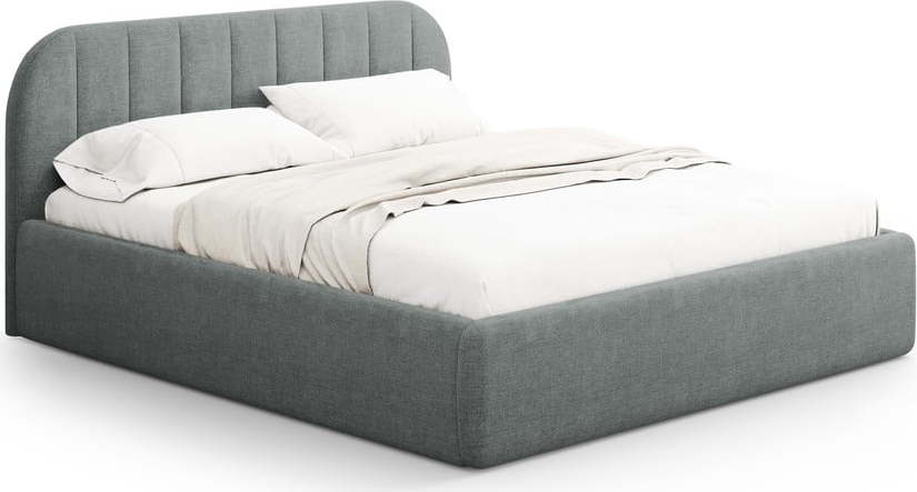 Tmavě šedá čalouněná dvoulůžková postel s úložným prostorem s roštem 200x200 cm Juno – Windsor & Co Sofas Windsor & Co Sofas