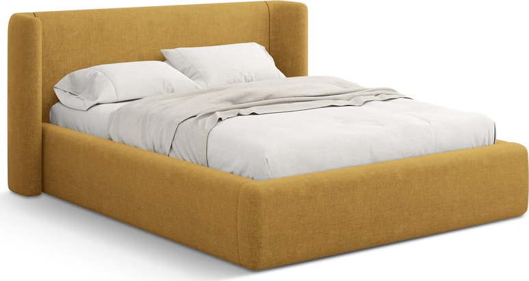 Čalouněná dvoulůžková postel s úložným prostorem s roštem 200x200 cm v hořčicové barvě Jason – Windsor & Co Sofas Windsor & Co Sofas
