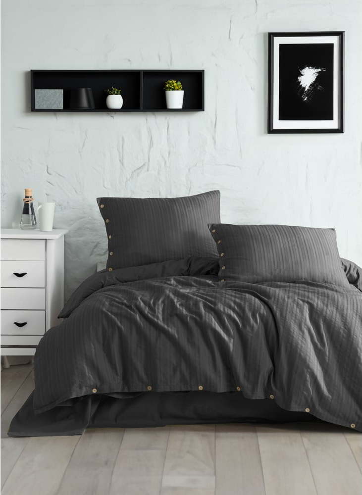 Tmavě šedé povlečení na dvoulůžko/prodloužené z bavlny Renforcé 240x220 cm Como Striped – Mila Home Luxury Mila Home Luxury
