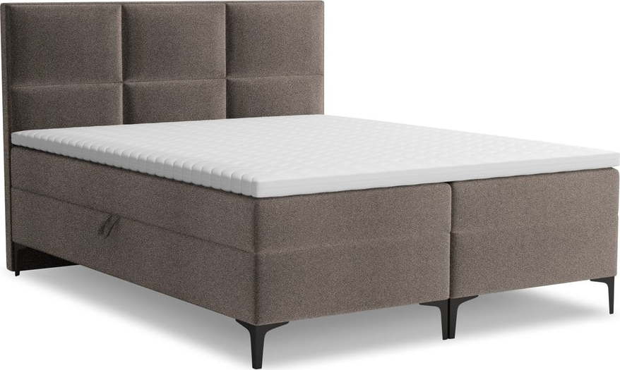 Hnědá boxspring postel s úložným prostorem 140x200 cm Pakalana – Makamii Makamii