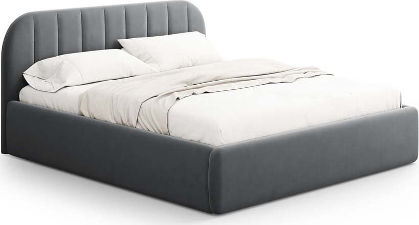 Šedá čalouněná dvoulůžková postel s úložným prostorem s roštem 140x200 cm Juno – Windsor & Co Sofas Windsor & Co Sofas
