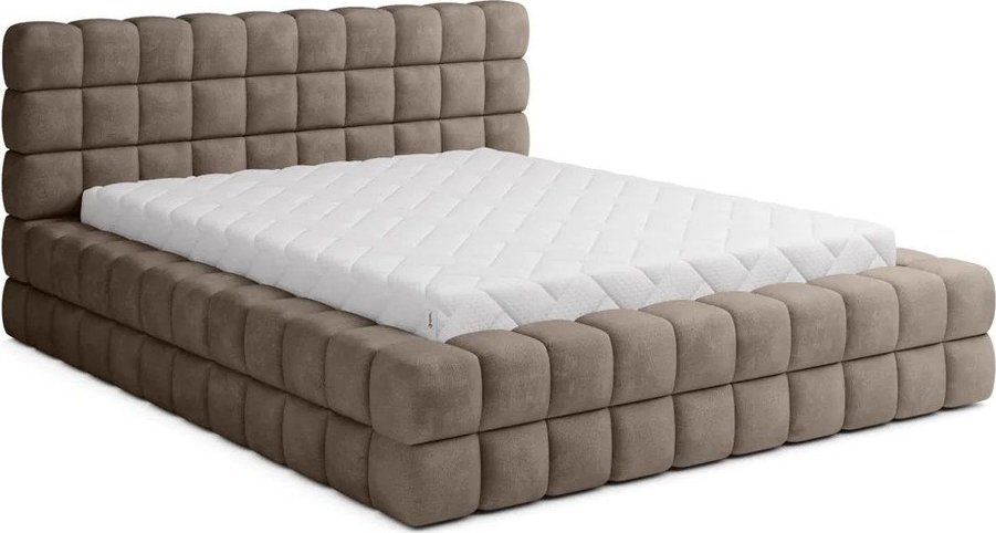 Světle hnědá čalouněná dvoulůžková postel s úložným prostorem s roštem 140x200 cm Dizzle – ELTAP ELTAP