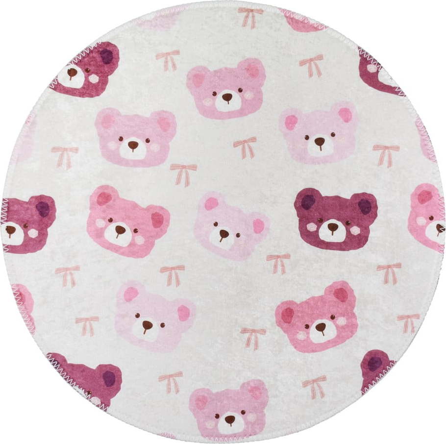 Růžový/slonovinový pratelný dětský koberec ø100 cm Cute Teddies Pink – Vitaus Vitaus