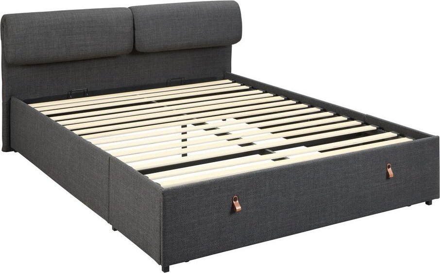 Tmavě šedá čalouněná dvoulůžková postel s úložným prostorem s roštem 160x200 cm Calvi – Actona Actona