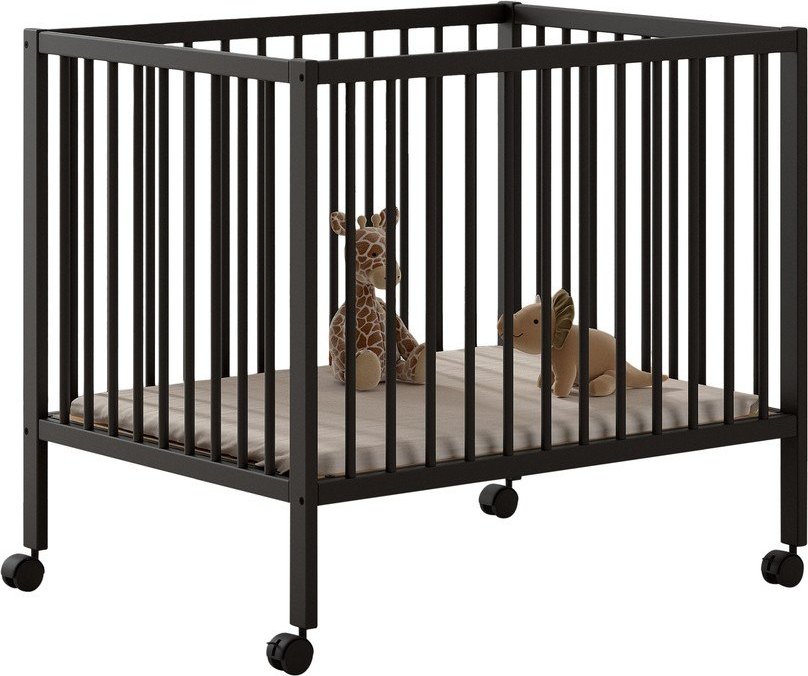 Antracitová dětská ohrádka z bukového dřeva s nastavitelnou výškou/na kolečkách 95x75 cm Dino – Vipack Vipack