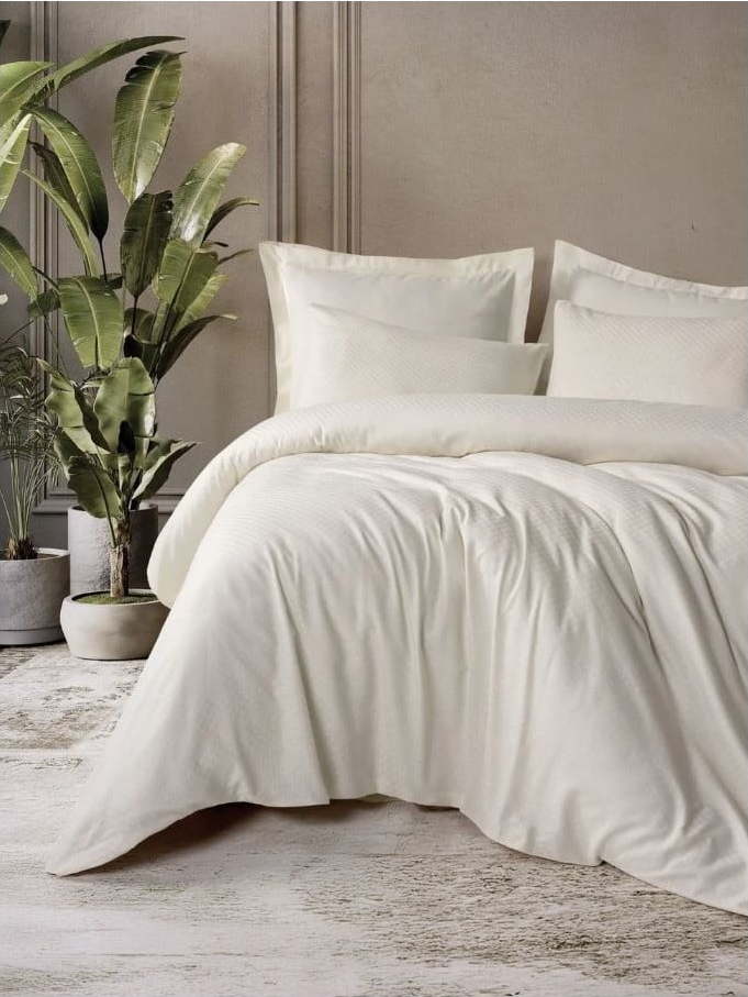 Béžové povlečení na jednolůžko z bavlny Renforcé 140x200 cm Checkered – Mila Home Luxury Mila Home Luxury