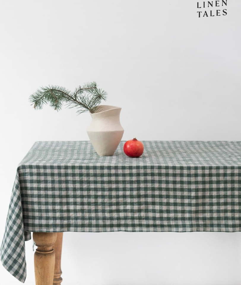 Lněný ubrus 140x200 cm Forest Green Gingham – Linen Tales Linen Tales