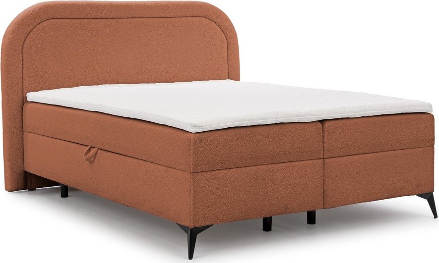 Oranžová boxspring postel s úložným prostorem 160x200 cm Ornes – Ropez Ropez