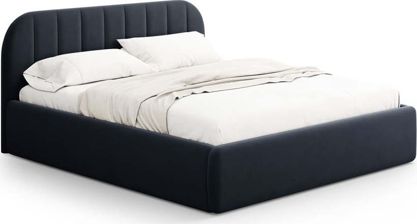 Tmavě modrá čalouněná dvoulůžková postel s úložným prostorem s roštem 140x200 cm Juno – Windsor & Co Sofas Windsor & Co Sofas