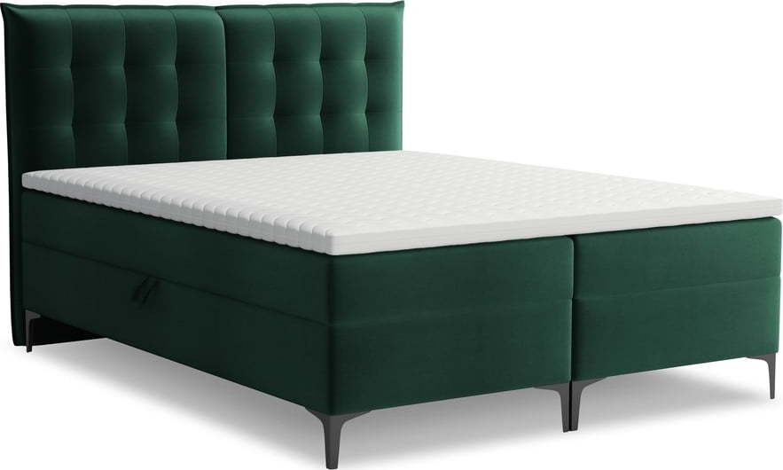 Tmavě zelená boxspring postel s úložným prostorem 180x200 cm Mikana – Makamii Makamii