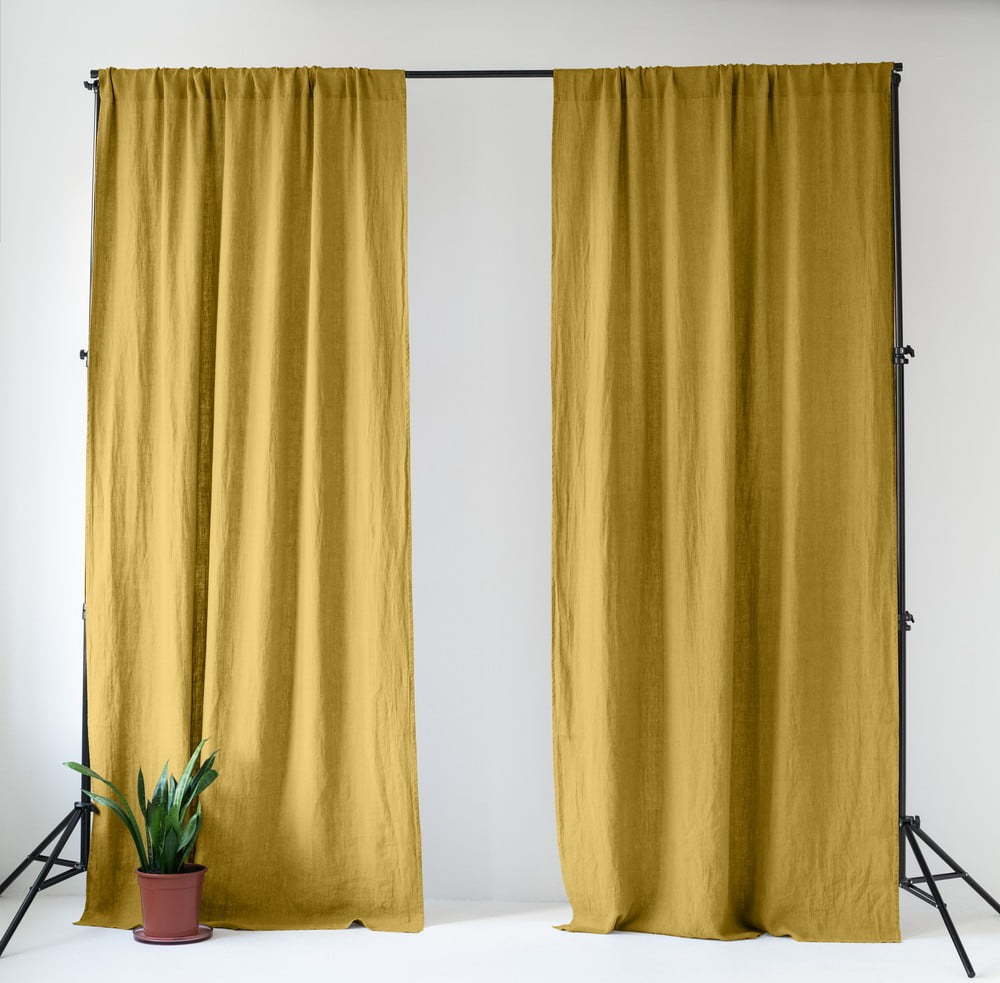Žlutý lněný závěs 140x170 cm Lemon Curry – Linen Tales Linen Tales