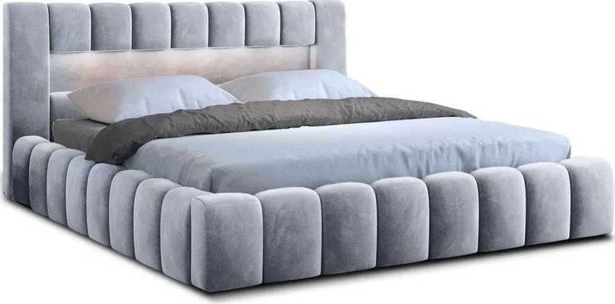 Světle šedá čalouněná dvoulůžková postel s úložným prostorem s roštem 160x200 cm Lamica – ELTAP ELTAP