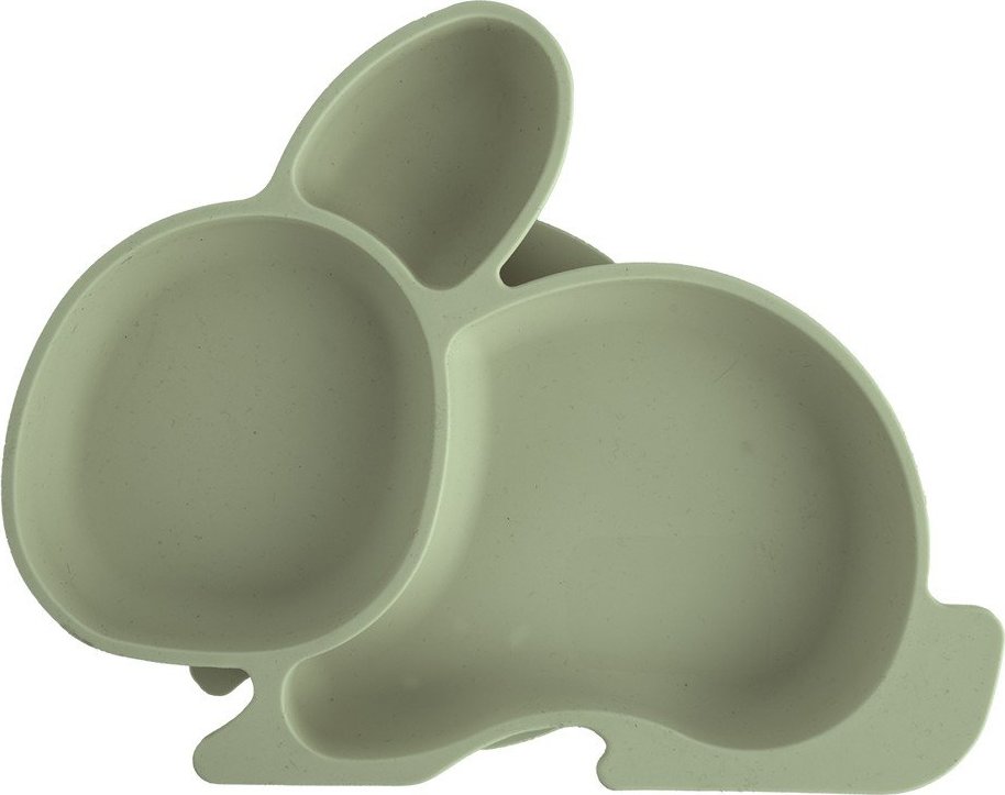 Šalvějově zelený silikonový dětský talíř 18x23 cm Bunny – Orion Orion