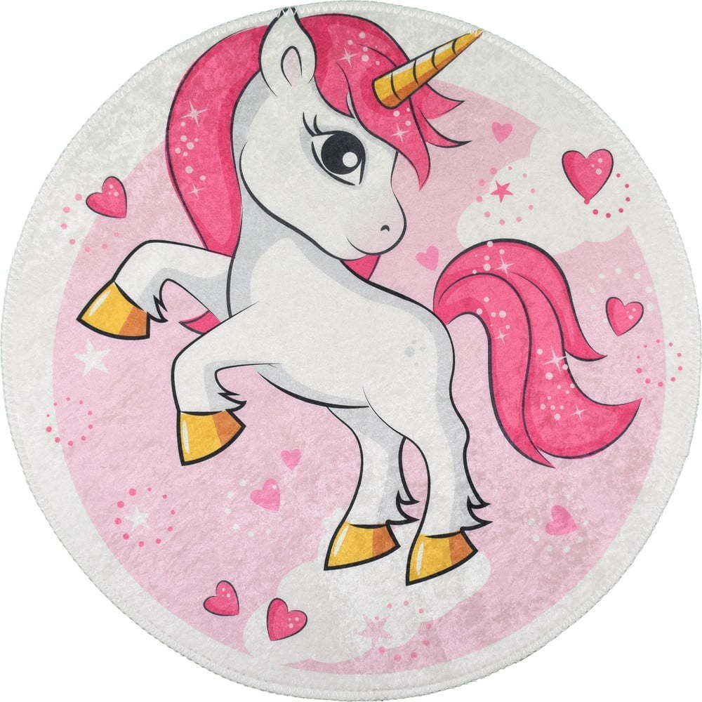 Růžový pratelný dětský koberec ø100 cm Pink Unicorn – Vitaus Vitaus