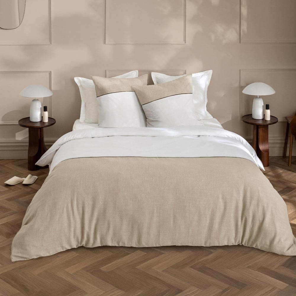 Bílé/béžové bavlněné povlečení na dvoulůžko/prodloužené 240x220 cm Gabrielle – douceur d'intérieur Douceur d intérieur