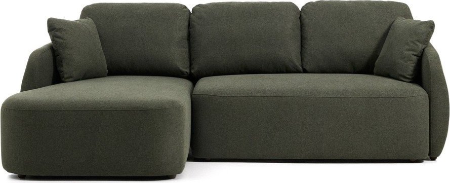 Tmavě zelená žinylková rozkládací rohová pohovka (levý roh/s lenoškou) Laira – Kave Home Kave Home