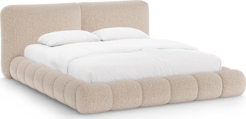 Šedobéžová čalouněná dvoulůžková postel s úložným prostorem s roštem 200x200 cm Solange – Micadoni Micadoni