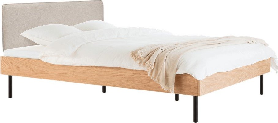 Čalouněná/z dřevotřísky dvoulůžková postel v dekoru dubu s roštem 200x200 cm v přírodní barvě Streiko – noo.ma NOO.MA