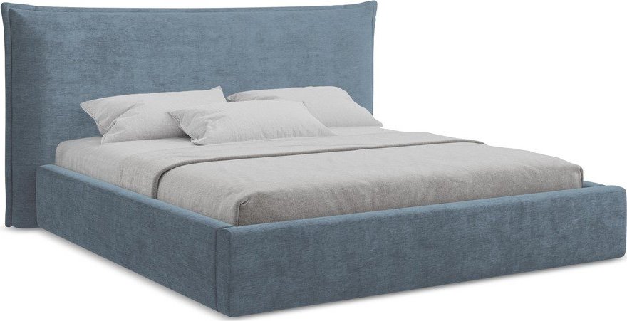 Modrá čalouněná dvoulůžková postel s úložným prostorem s roštem 140x200 cm Esala – Makamii Makamii