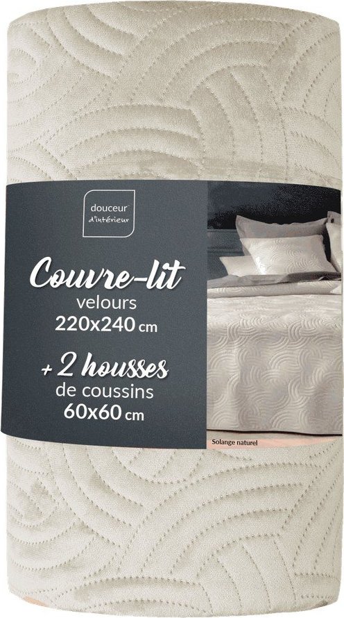 Krémový sametový set přehozu a povlaku na polštář 220x240 cm Solange – douceur d'intérieur Douceur d intérieur