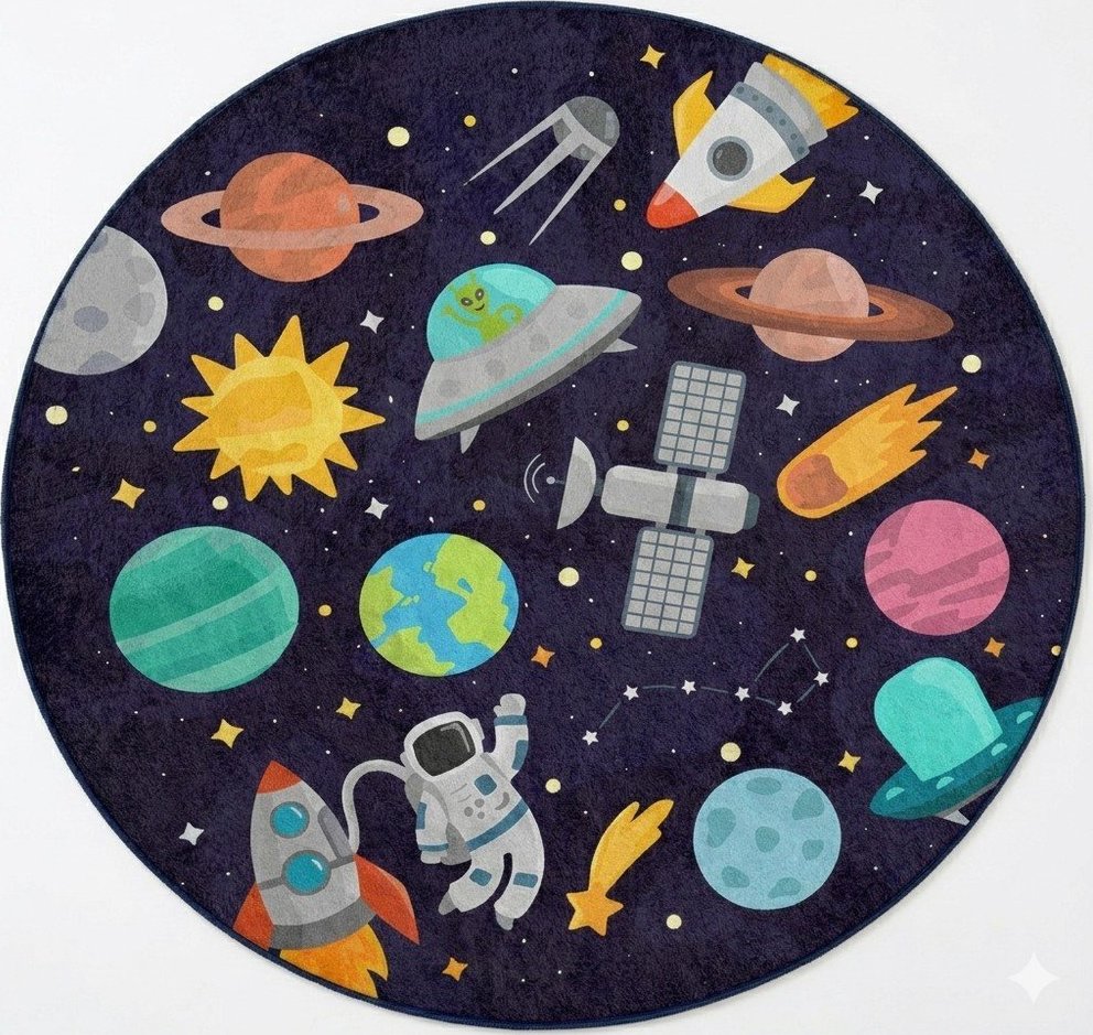 Tmavě modrý pratelný dětský hrací koberec ø120 cm Into The Space – Mila Home Mila Home