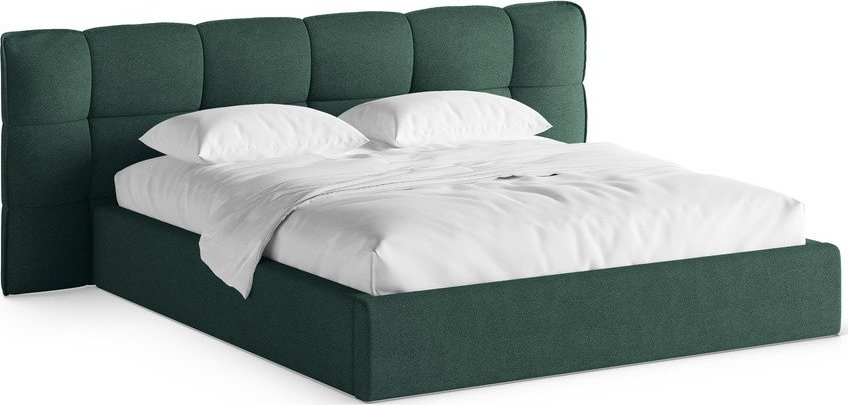 Tmavě zelená čalouněná dvoulůžková postel s úložným prostorem s roštem 160x200 cm Eric – Micadoni Micadoni