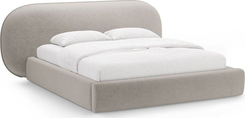 Béžová čalouněná dvoulůžková postel s úložným prostorem s roštem 180x200 cm Ovalo – Micadoni Micadoni