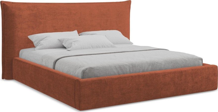 Čalouněná dvoulůžková postel s úložným prostorem s roštem 140x200 cm v terakotové barvě Esala – Makamii Makamii
