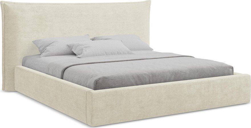 Béžová čalouněná dvoulůžková postel s úložným prostorem s roštem 140x200 cm Esala – Makamii Makamii