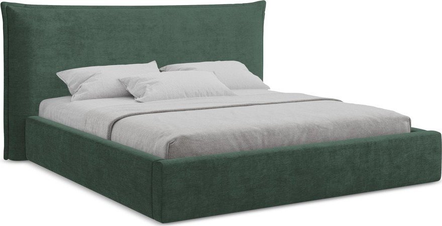 Zelená čalouněná dvoulůžková postel s úložným prostorem s roštem 140x200 cm Esala – Makamii Makamii