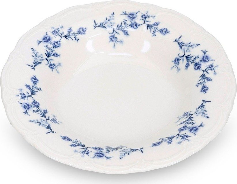 Bílý/modrý hluboký porcelánový talíř ø 23