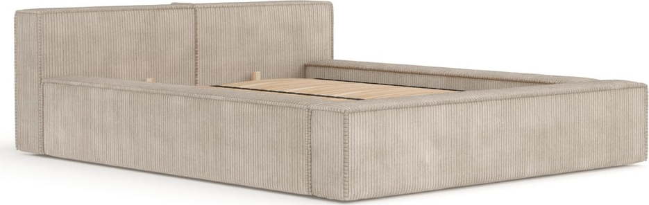 Béžová čalouněná dvoulůžková postel s úložným prostorem s roštem 200x200 cm Voliera – Maison de Rêve Maison de Reve