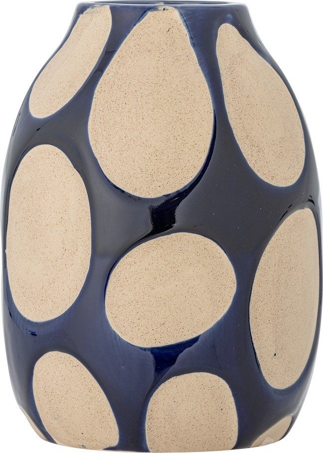 Tmavě modrá/krémová váza z kameniny (výška 20 cm) Bashir – Bloomingville Bloomingville