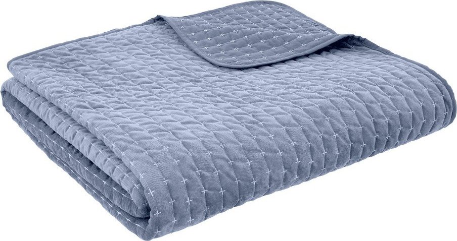 Modrý sametový prošívaný přehoz 240x260 cm Attica Velvet – Bianca Bianca