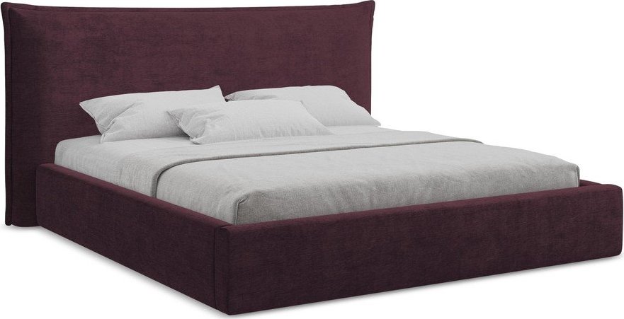 Tmavě fialová čalouněná dvoulůžková postel s úložným prostorem s roštem 140x200 cm Esala – Makamii Makamii