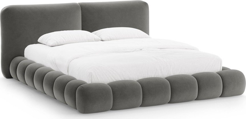 Tmavě šedá čalouněná dvoulůžková postel s úložným prostorem s roštem 200x200 cm Solange – Micadoni Micadoni