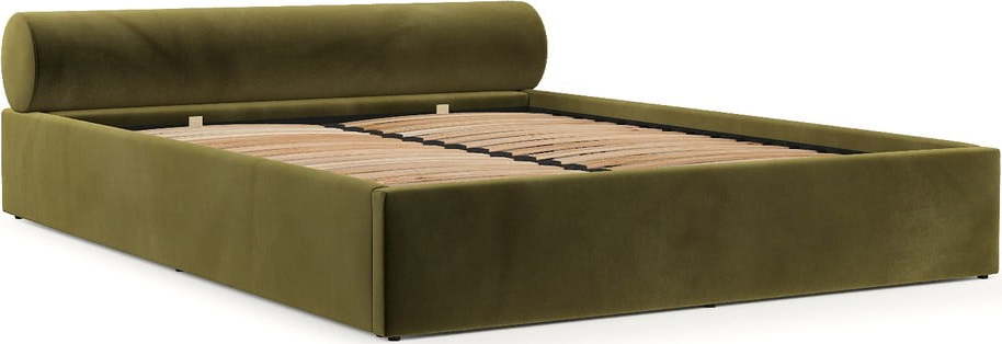 Tmavě zelená čalouněná dvoulůžková postel s úložným prostorem s roštem 160x200 cm Solvo – Maison de Rêve Maison de Reve
