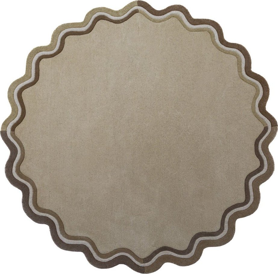 Ručně tkaný vlněný kulatý koberec v přírodní barvě ø 180 cm Leo Scallop – Flair Rugs Flair Rugs