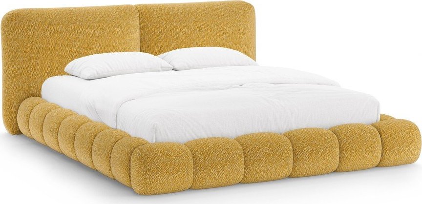 Čalouněná dvoulůžková postel s úložným prostorem s roštem 180x200 cm v hořčicové barvě Solange – Micadoni Micadoni