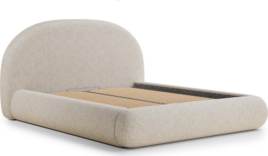 Krémová čalouněná dvoulůžková postel s úložným prostorem s roštem 180x200 cm Maumere – Maison de Rêve Maison de Reve