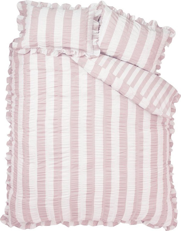 Růžové 3dílné povlečení na dvoulůžko 200x200 cm Seersucker Frill Stripe – Catherine Lansfield Catherine Lansfield