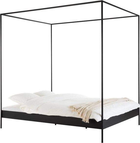 Černá ocelová dvoulůžková postel bez čela/s nebesy s roštem 180x200 cm Eton – noo.ma NOO.MA