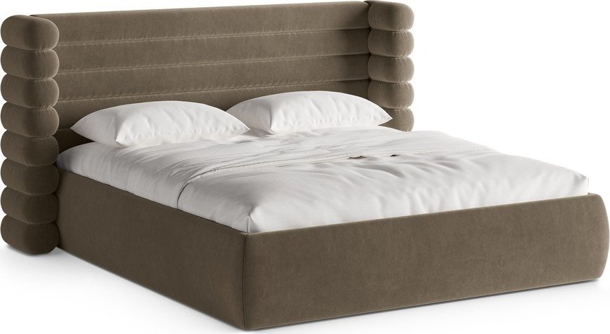 Taupe čalouněná dvoulůžková postel s úložným prostorem s roštem 160x200 cm Mount – Micadoni Micadoni