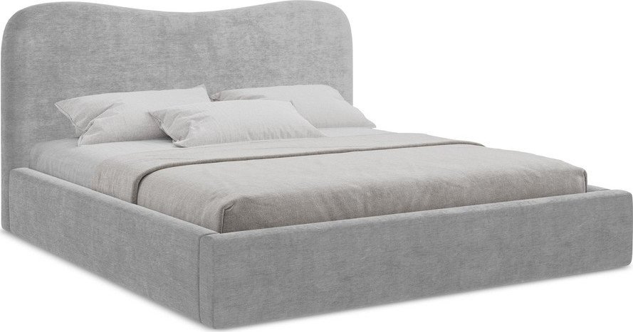 Světle šedá čalouněná dvoulůžková postel s úložným prostorem s roštem 180x200 cm Kahai – Makamii Makamii