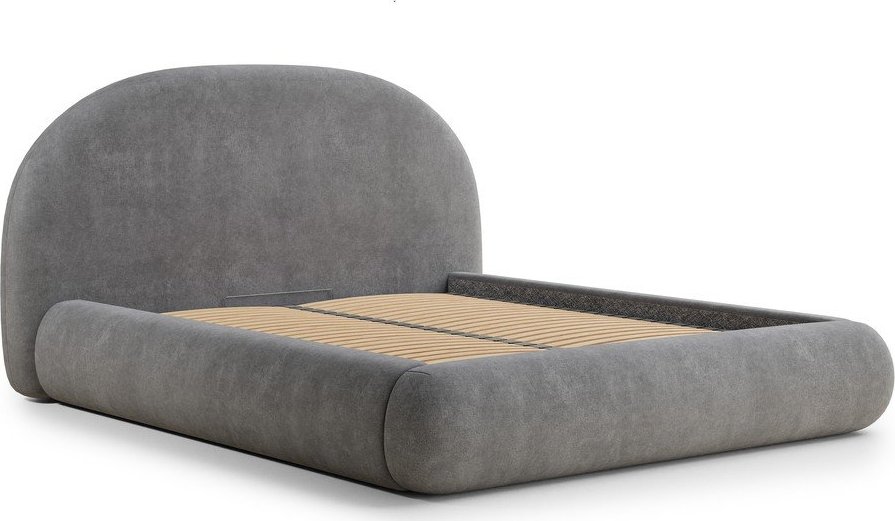 Šedá čalouněná dvoulůžková postel s úložným prostorem s roštem 160x200 cm Maumere – Maison de Rêve Maison de Reve