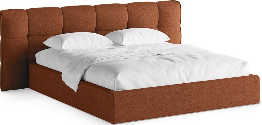 Čalouněná dvoulůžková postel s úložným prostorem s roštem 180x200 cm v cihlové barvě Eric – Micadoni Micadoni