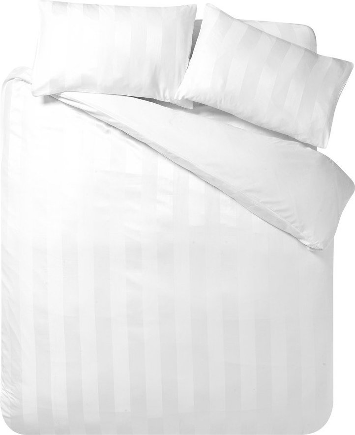 Bílé 3dílné saténové povlečení na dvoulůžko 200x200 cm So Soft Satin Stripe – Catherine Lansfield Catherine Lansfield