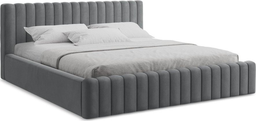 Šedá čalouněná dvoulůžková postel s úložným prostorem s roštem 140x200 cm Lemi – Makamii Makamii